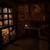 Cozy vintage room filled with Popeye memorabilia and an antique piano.