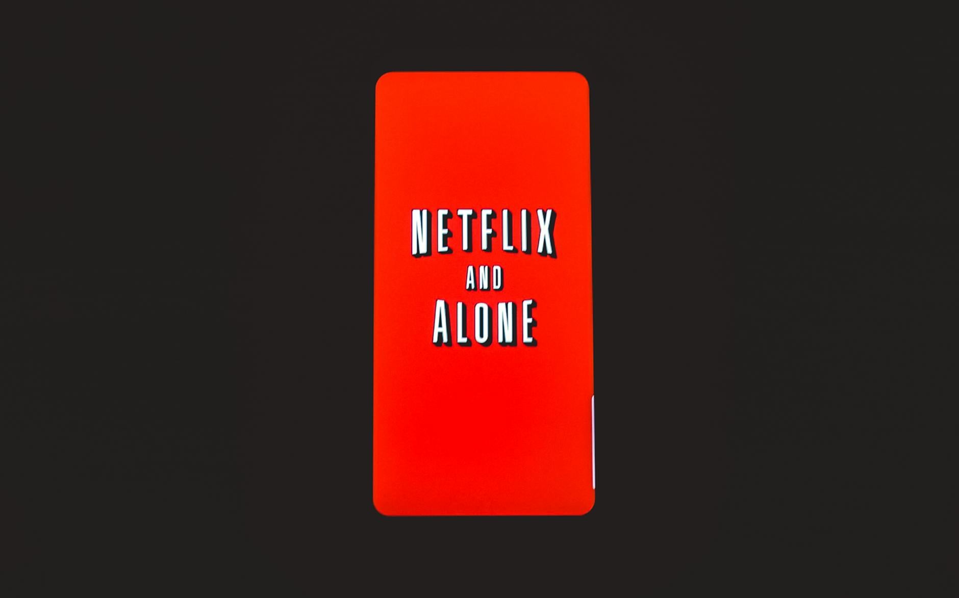 Minimalist design featuring Netflix and Alone text on a red background.