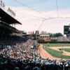 Panoramic view of a bustling baseball game at Wrigley Field, Chicago, capturing the vibrant atmosphere.