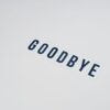 Simple typography displaying the word goodbye on a clean white background, offering ample copy space.